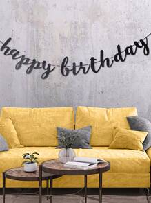 1set Slogan Graphic Pull Flag - Black - View 1