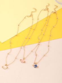 3入組女孩飛機墜飾項鍊 - 彩色 - 查看 4