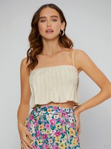 SHEIN Unity Zip Back Pleated Hem Cami Top - Beige - View 2