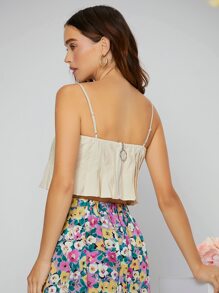 SHEIN Unity Zip Back Pleated Hem Cami Top - Beige - View 3