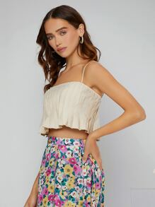 SHEIN Unity Zip Back Pleated Hem Cami Top - Beige - View 5