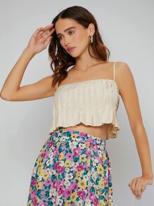 SHEIN Unity Zip Back Pleated Hem Cami Top - Beige - View 1