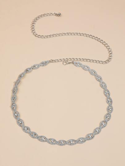 水鑽裝飾鏈條腰帶