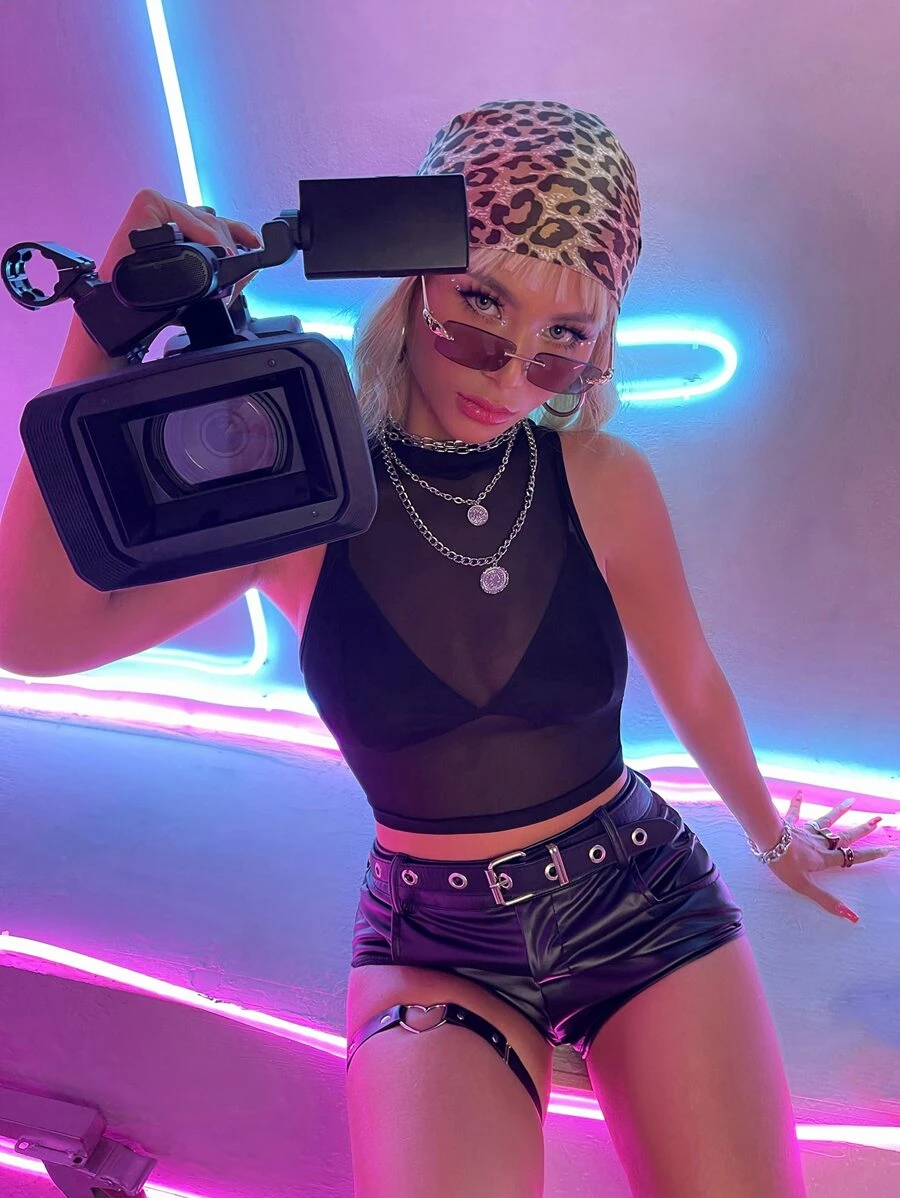 SHEIN ICON Mock Neck Crop Mesh Tank Top Without Bra