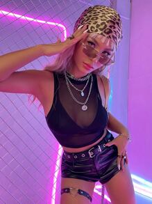 SHEIN ICON Mock Neck Crop Mesh Tank Top Without Bra