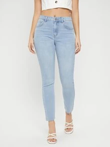 Quần jean nữ Nút Túi Dây kéo màu trơn - Rửa nhẹ - Xem 1