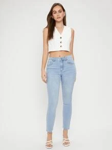 Quần jean nữ Nút Túi Dây kéo màu trơn - Rửa nhẹ - Xem 3