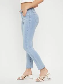 Quần jean nữ Nút Túi Dây kéo màu trơn - Rửa nhẹ - Xem 5