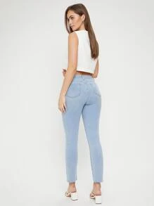 Quần jean nữ Nút Túi Dây kéo màu trơn - Rửa nhẹ - Xem 6