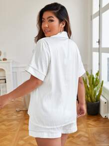 Plus Striped Jacquard Satin PJ Set - White - View 2