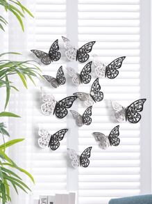 12 st 3D-fjärilsklistermärken, svart ihålig pappersfjäril väggdekoration för heminredning, klistermärken, väggdekaler, vinyldekaler för heminredning, vårdekorationsartiklar förnya ditt hem, festivaldekorationsklistermärken presenter födelsedag examen - Svart - Visa 4