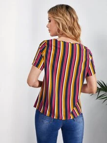 SHEIN Blusa con estampado de rayas de color - Multicolor - Ver 2