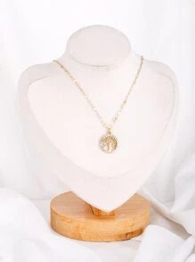1pc Stainless Steel French Style Tree Of Life Rhinestone Pendant Necklace For Women, Party Fashion Jewelry