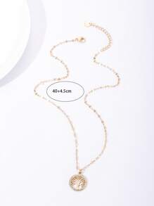 1pc Stainless Steel French Style Tree Of Life Rhinestone Pendant Necklace For Women, Party Fashion Jewelry