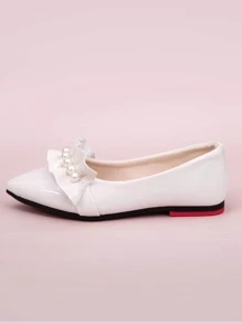 女孩人造珍珠裝飾荷葉邊芭蕾舞鞋 - 米色 - 查看 5