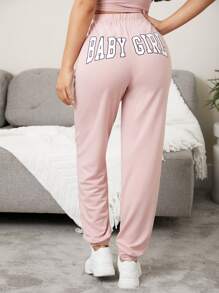 Letter Graphic Lounge Trousers - Baby Pink - View 3
