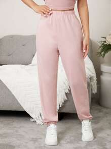 Letter Graphic Lounge Trousers - Baby Pink - View 2