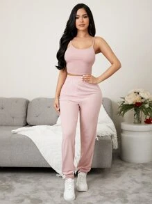 Letter Graphic Lounge Trousers - Baby Pink - View 4