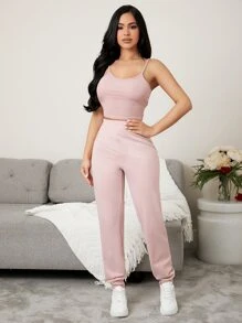 Letter Graphic Lounge Trousers - Baby Pink - View 5
