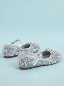 Giày búp bê trẻ em Nơ Bướm Pha lê kim cương màu trơn Mary Jane - Bạc - Xem 2