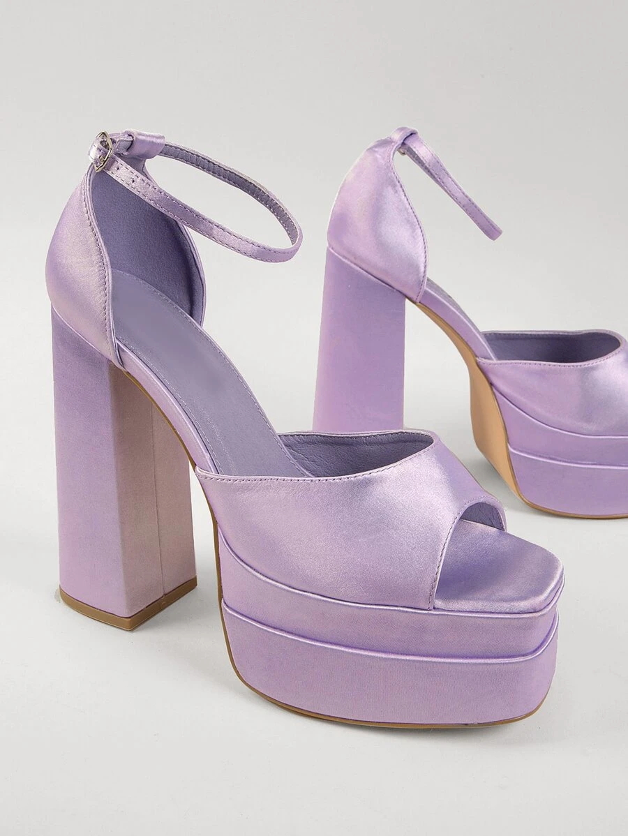 Satin Detail Ankle Wrap Around Going Out Heels - Purple - View 1