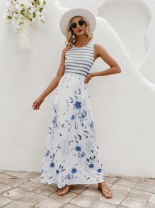 Simplee Vestido de rayas con estampado floral - Multicolor - Ver 1