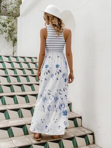 Simplee Vestido de rayas con estampado floral - Multicolor - Ver 2