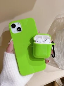 1入組素色手機殼和1入組耳機殼適用於Airpods - 綠色 - 查看 5