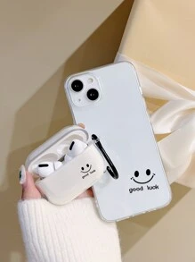 1pc Letter Graphic Clear Phone Case & 1pc Case Compatible With Airpods Pro Compatible With iPhone15/15Plus/15Pro/15Promax - Black - View 1