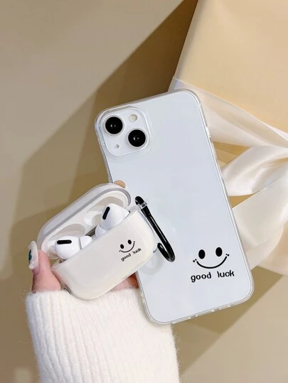 1pc Letter Graphic Clear Phone Case & 1pc Case Compatible With Airpods Pro Compatible With iPhone15/15Plus/15Pro/15Promax
