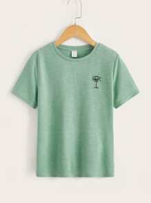 SHEIN Boys Letter & Palm Tree Print Tee - Mint Green - View 1