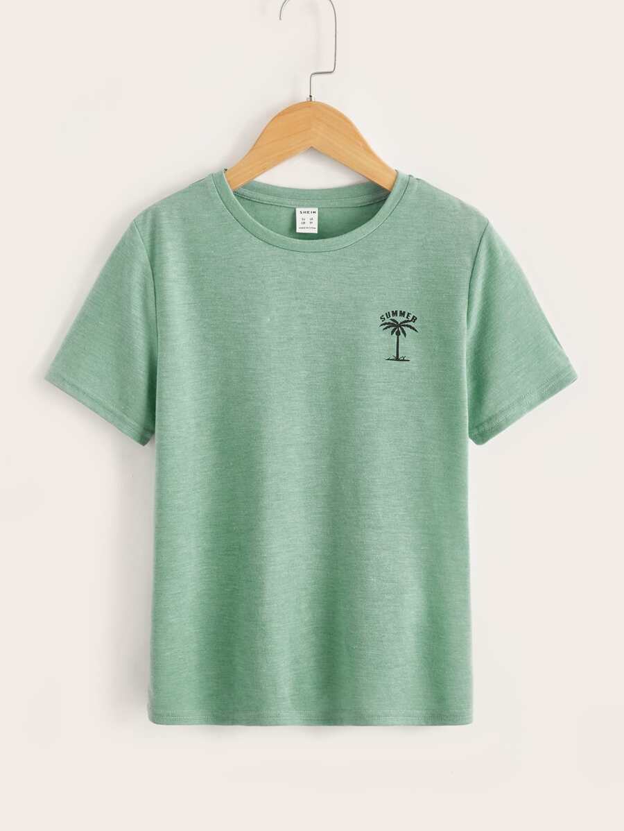 SHEIN Boys Letter & Palm Tree Print Tee - Mint Green - View 1