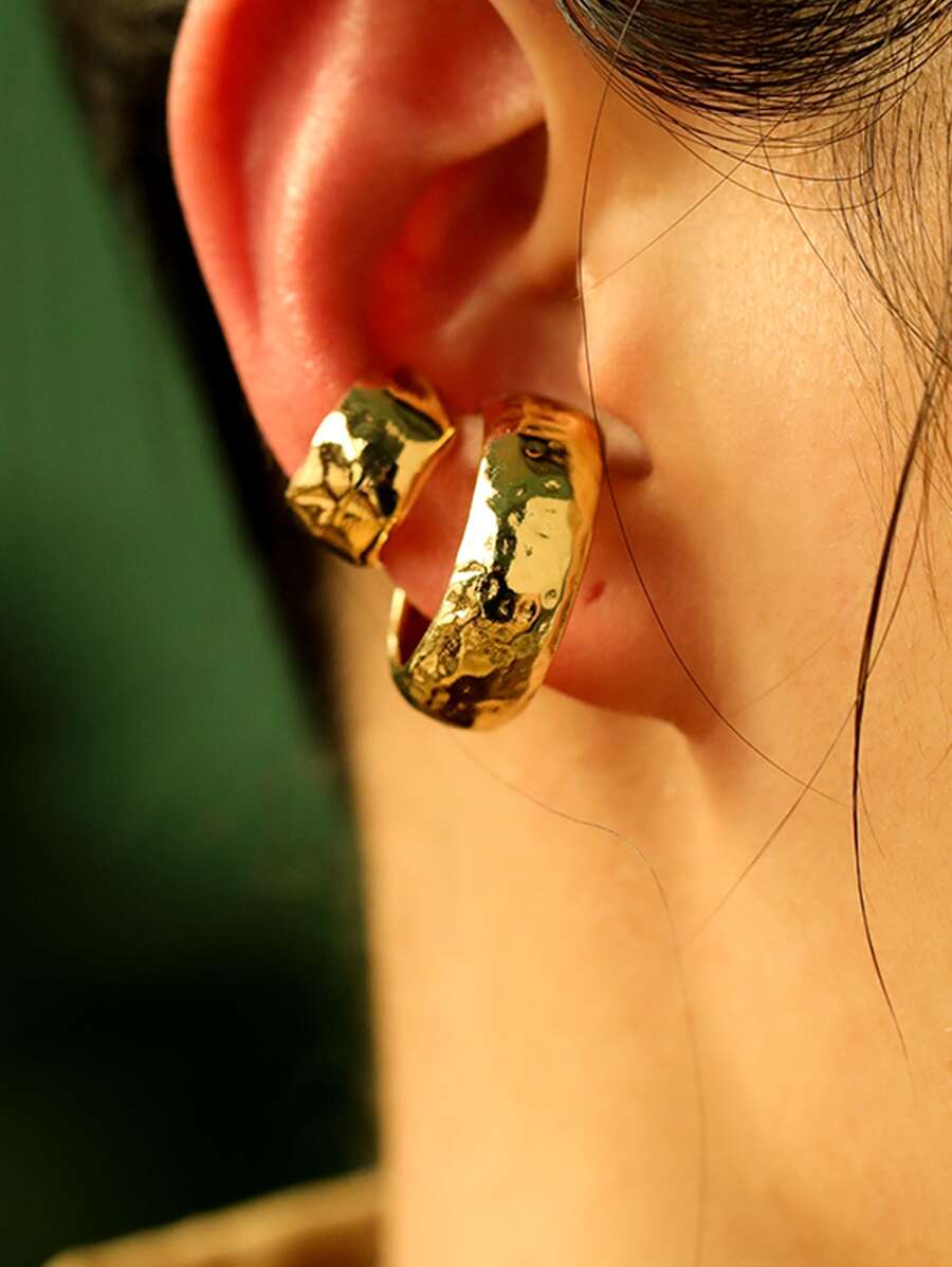 2 chiếc Vòng bít tai bằng kim loại có kết cấu - Vàng - Xem 1