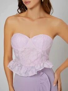 SHEIN BAE Áo nữ Lộ Lưng Viên lá sen Buộc lại Hoa Gợi cảm - Màu Lilac Tím - Xem 4