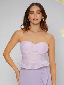 SHEIN BAE Áo nữ Lộ Lưng Viên lá sen Buộc lại Hoa Gợi cảm - Màu Lilac Tím - Xem 3