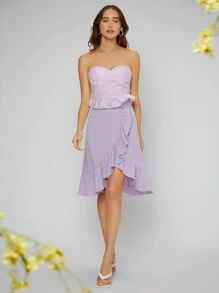 SHEIN BAE Áo nữ Lộ Lưng Viên lá sen Buộc lại Hoa Gợi cảm - Màu Lilac Tím - Xem 5