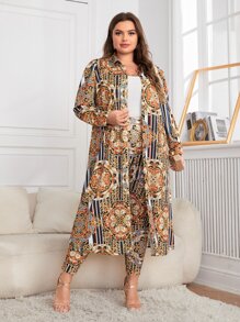 Slaydiva 大碼條紋圖案和巴洛克風格圖案外套和褲子 - 彩色 - 查看 3