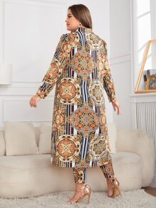 Slaydiva 大碼條紋圖案和巴洛克風格圖案外套和褲子 - 彩色 - 查看 2
