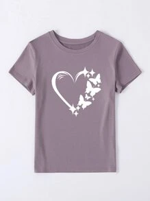 SHEIN Essnce Áo thun nữ Tim Loại bướm Giải trí - Màu tím hoa cà - Xem 3