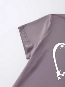 SHEIN Essnce Áo thun nữ Tim Loại bướm Giải trí - Màu tím hoa cà - Xem 5