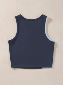 SHEIN Unity Áo ba lỗ dệt kim gân khối màu, áo thun họa tiết dành cho nữ - Màu xanh lam - Xem 2