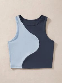 SHEIN Unity Áo ba lỗ dệt kim gân khối màu, áo thun họa tiết dành cho nữ - Màu xanh lam - Xem 5