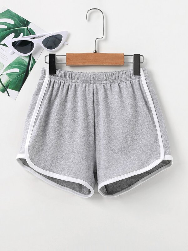 SHEIN Tween Girl Elastic Waist Contrast Binding Shorts