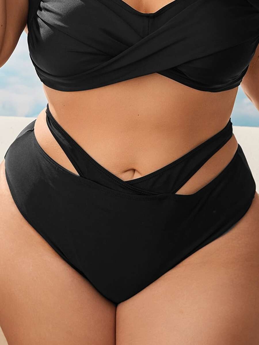 SHEIN Swim Curve Plus Size Solid Cut-Out Bikini Bottom Summer