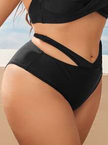 SHEIN Swim Curve Plus Size Solid Cut-Out Bikini Bottom Summer