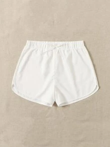 Swim Basics Summer Beach Tie Front Beach Shorts - White - View 1