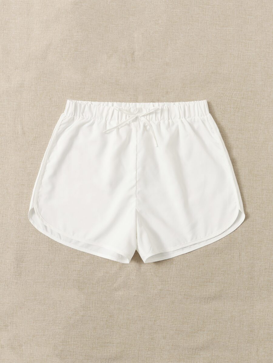 Swim Basics Summer Beach Tie Front Beach Shorts - White - View 1