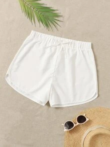 Swim Basics Summer Beach Tie Front Beach Shorts - White - View 5
