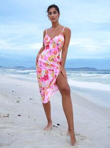 Soleia Vestido de tirantes con estampado floral de muslo con abertura - Multicolor - Ver 3