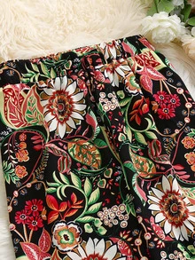 SHEIN Unity Plus Allover Floral Print Knot Hem Trousers - Multicolor - View 3